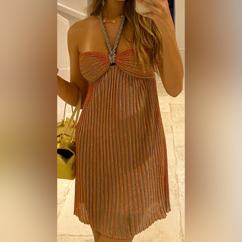Missoni silver orange and pink halter dress